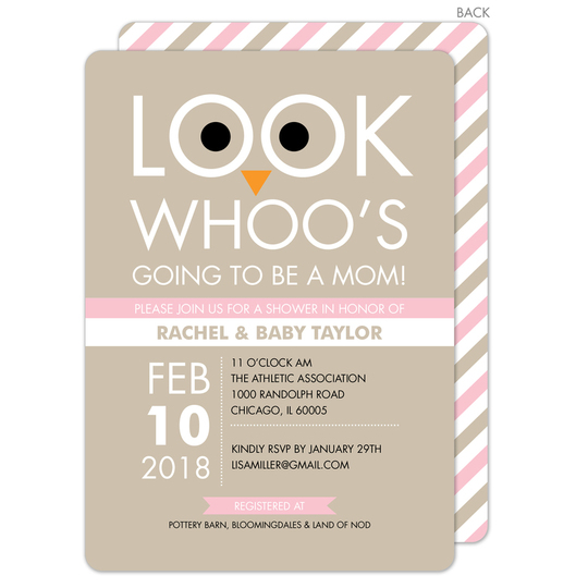 Tan and Pink Owl Shower Invitations